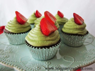 Green Tea Cupcakes with Strawberry Rhubarb Filling 1