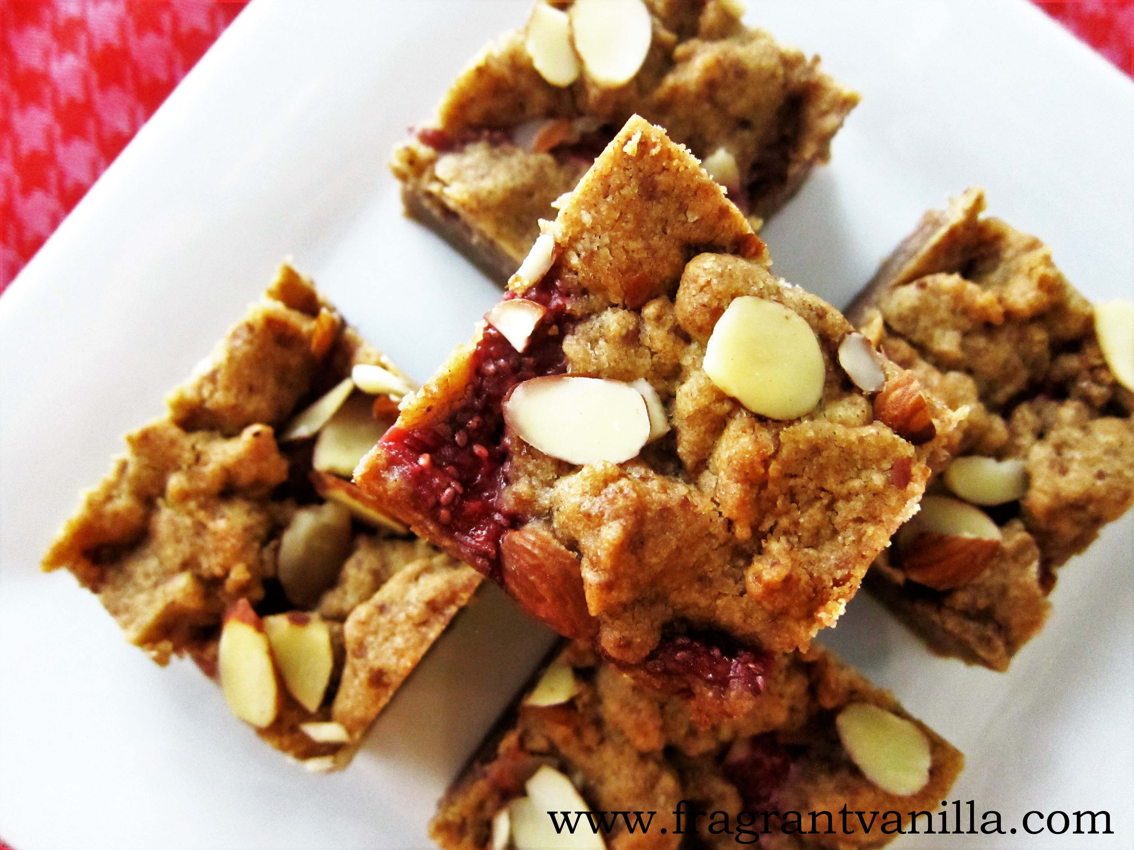 Vegan Almond Butter and Strawberry Rhubarb Jelly Bars Fragrant