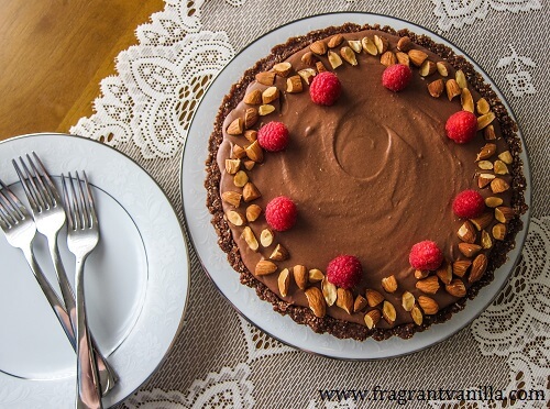 Vegan Chocolate Almond Raspberry Mousse Tart