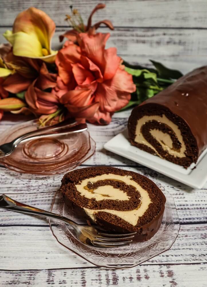Vegan Chocolate Peanut Butter Roll Cake