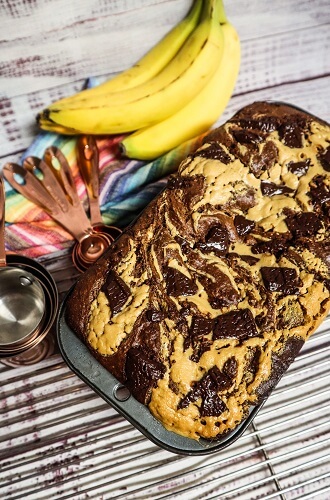 Vegan Dark Chocolate Peanut Butter Swirled Banana Bread