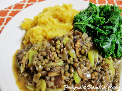 Lentils in mushroom gravy with sweet and gold mashed potatoes 2