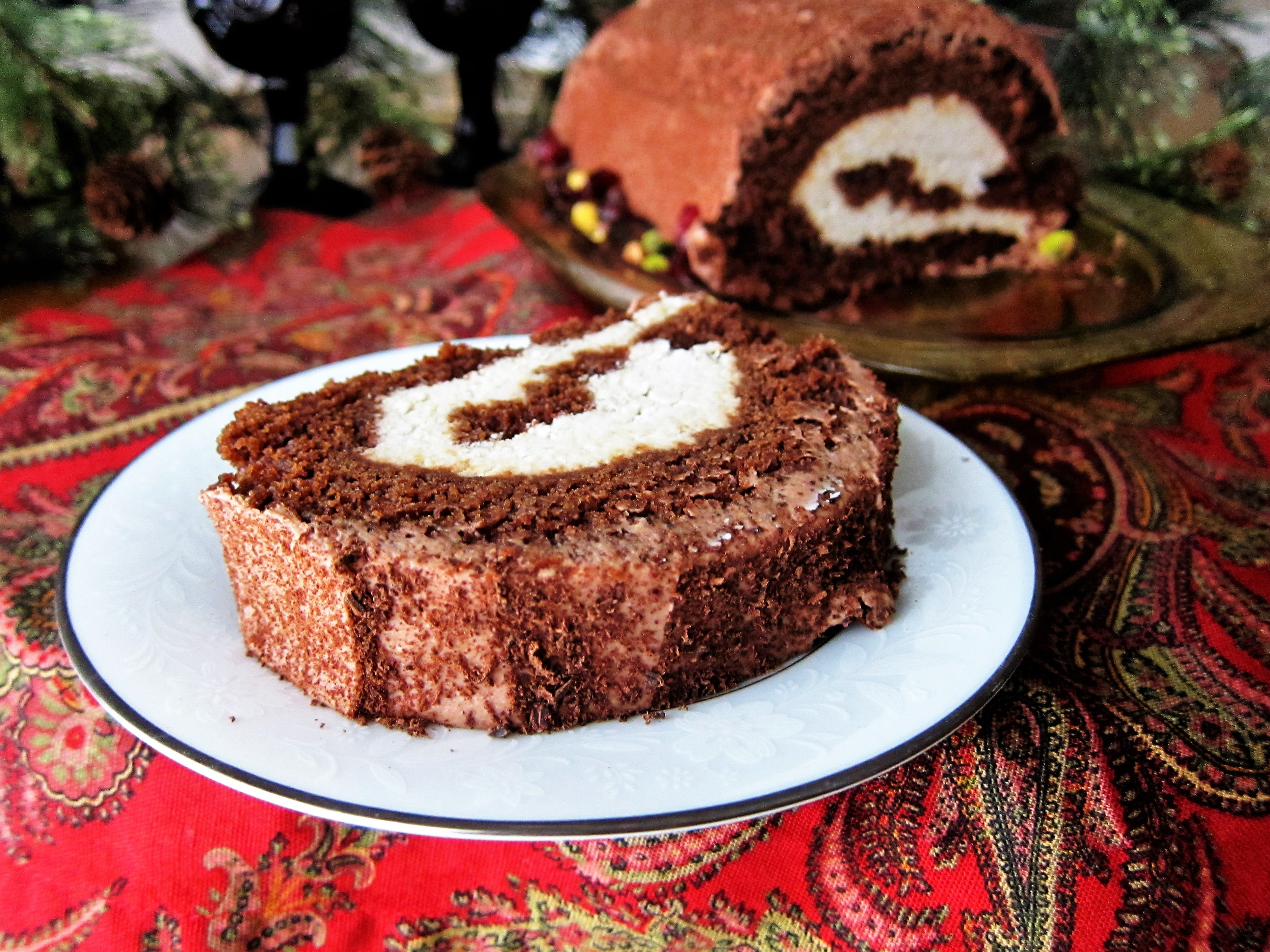 Chocolate Chestnut Christmas Roll Cake