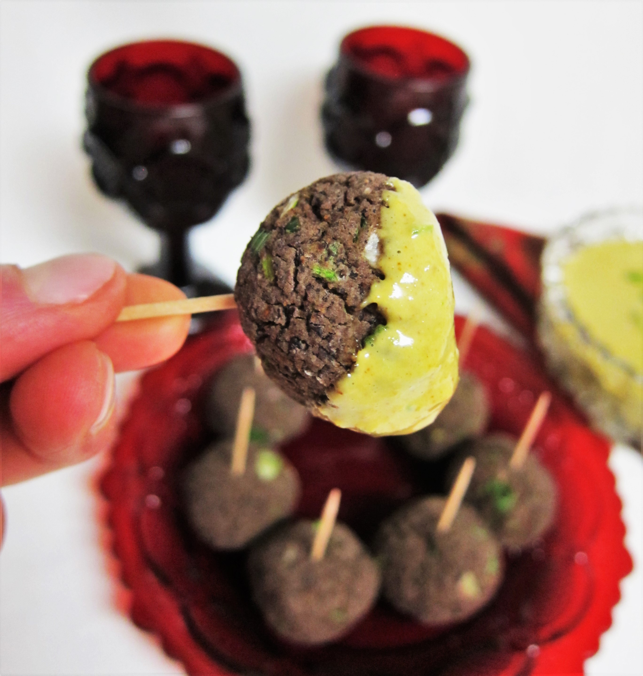 Vegan Mexican Jalapeno Black Bean “Meatballs” with Cheese Sauce