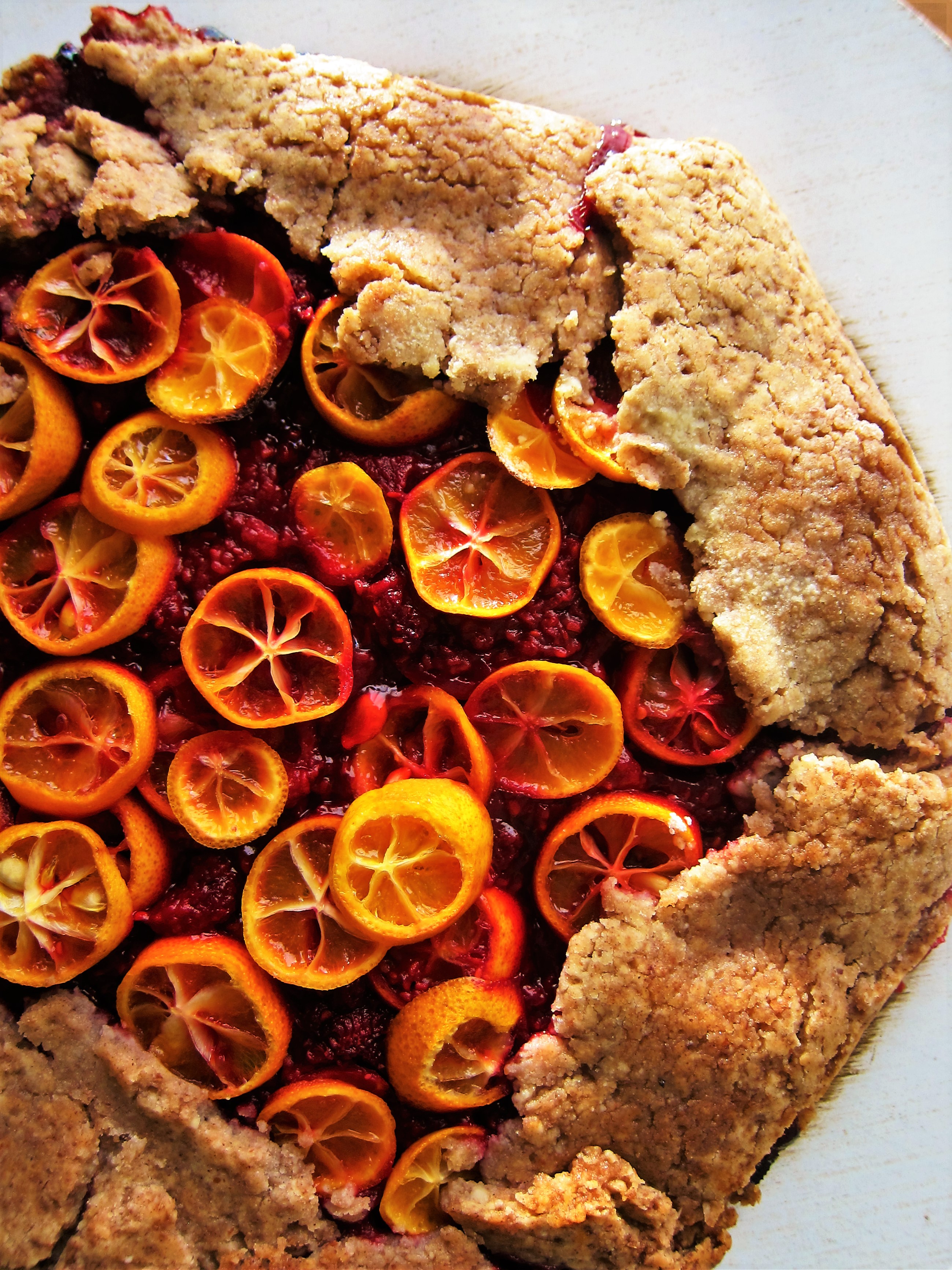 Vegan Kumquat Raspberry Galette with Pecan Crust