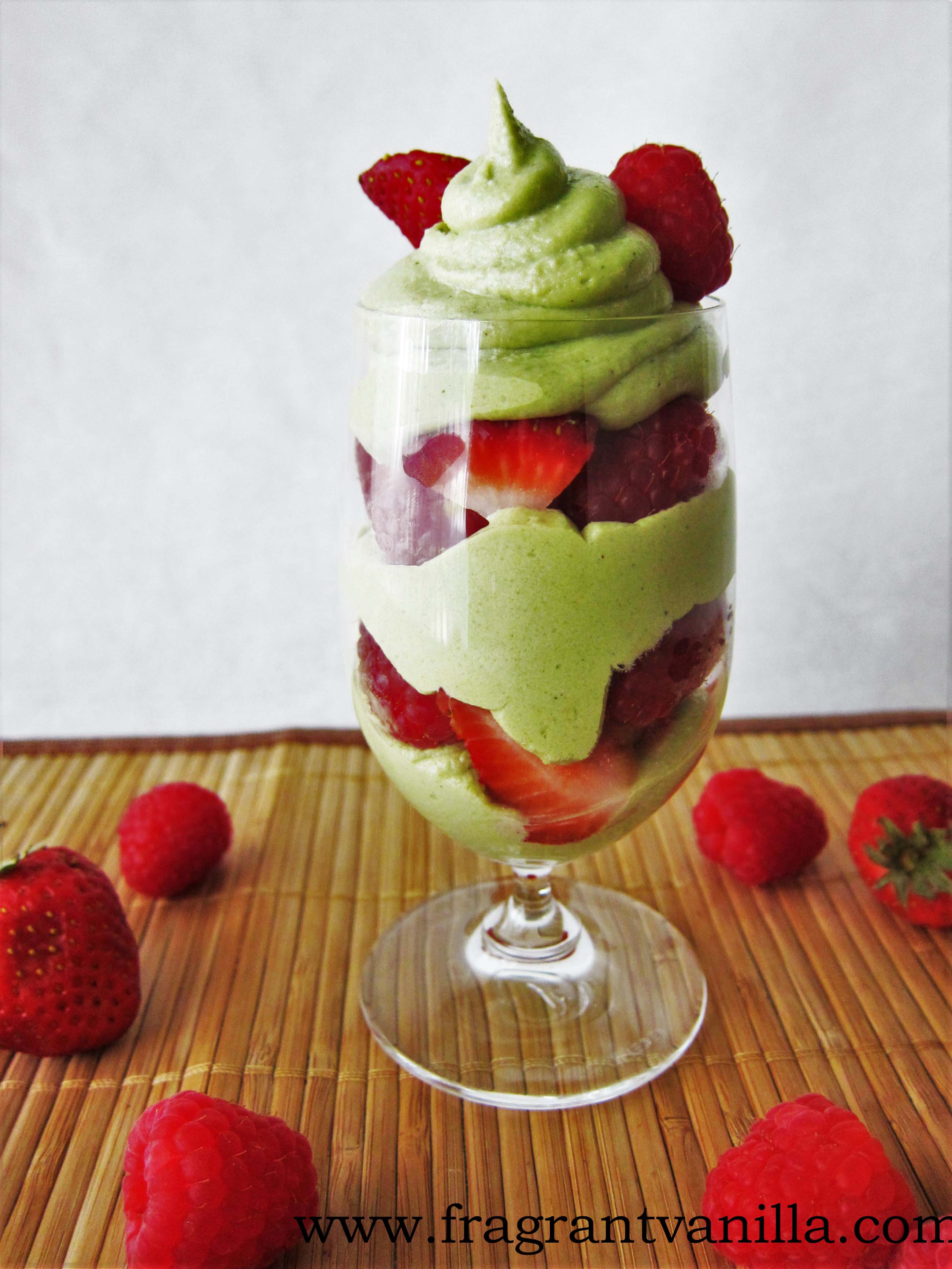 Coconut Matcha Mint Mousse with Berries