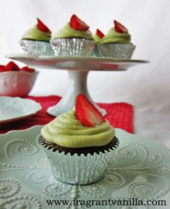 Green Tea Cupcakes with Strawberry Rhubarb Filling