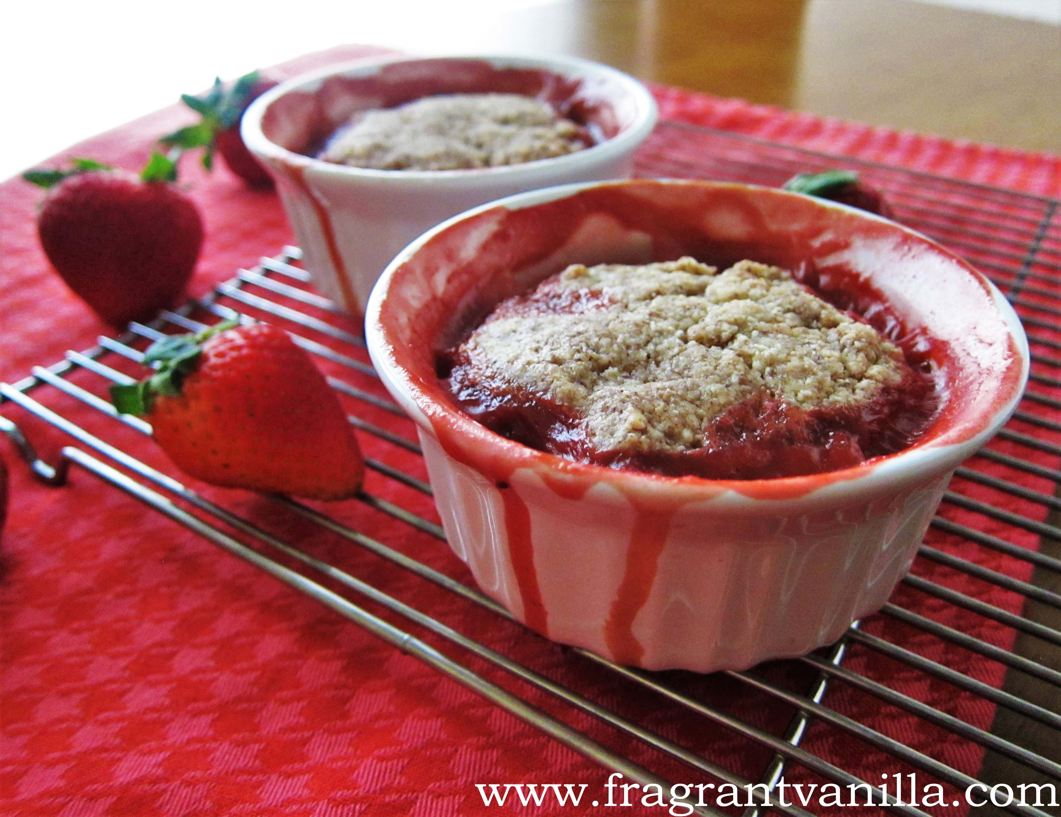 Individual Vegan Strawberry Rhubarb Cobbler with Almond Biscuits