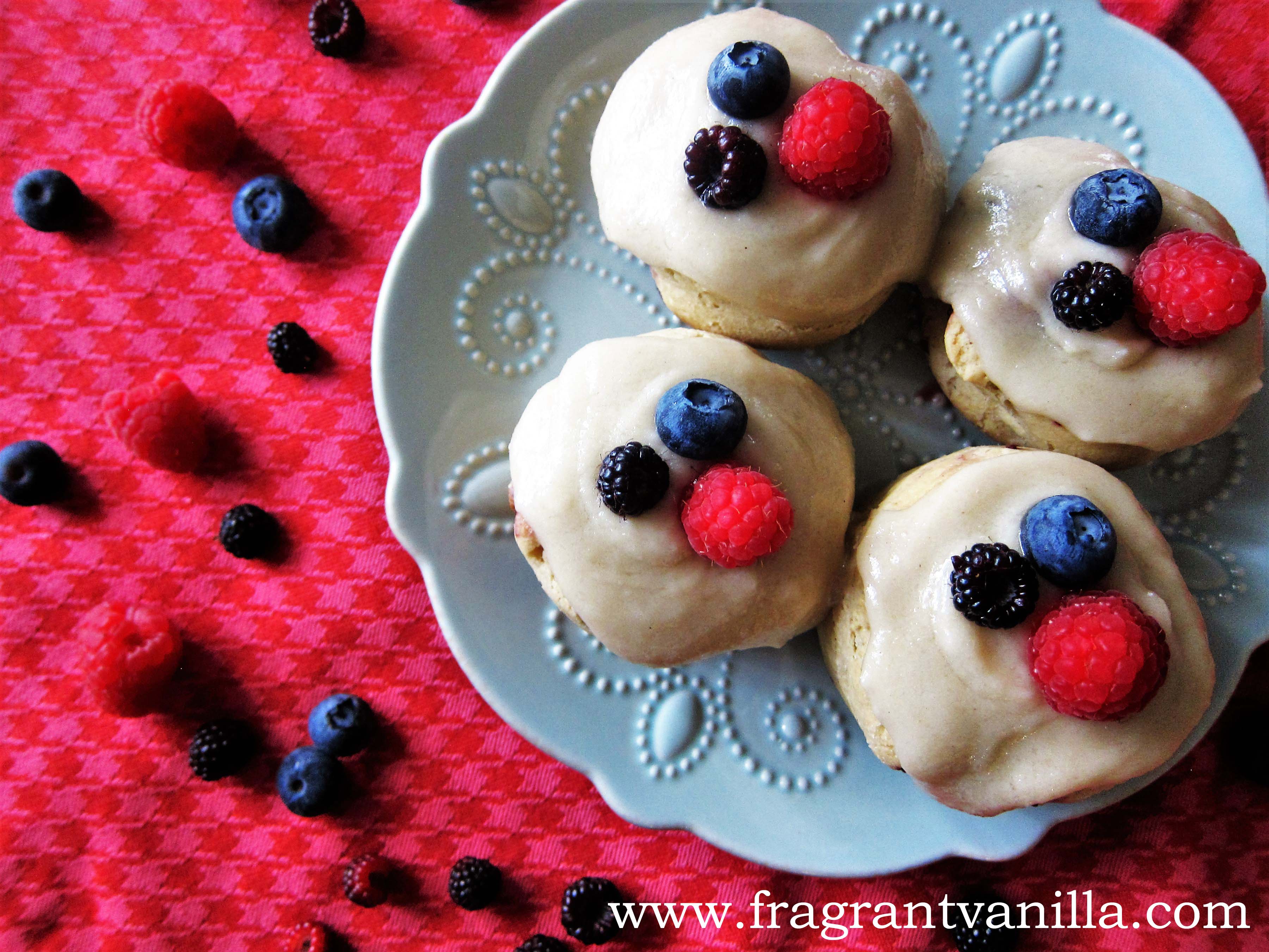 Vegan Summer Berry Sweet Rolls with Cream Cheese Frosting