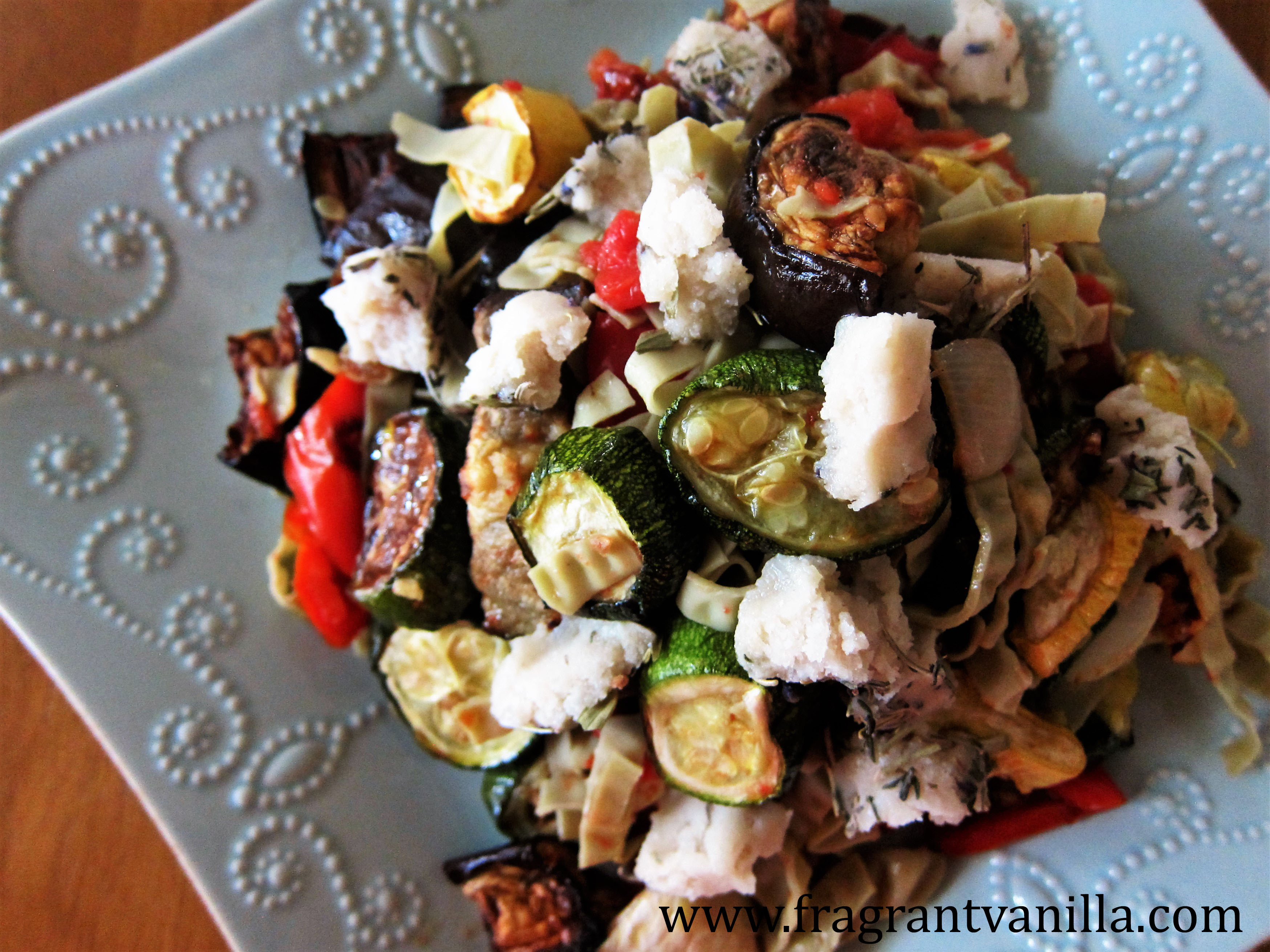 Summer Roasted Vegetable Pasta with Nut Chevre