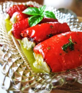Vegan Roasted Red Peppers Stuffed with Basil Chevre 1