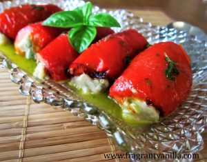 Vegan Roasted Red Peppers Stuffed with Basil Chevre 3