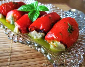 Vegan Roasted Red Peppers Stuffed with Basil Chevre 3