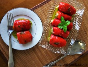 Vegan Roasted Red Peppers Stuffed with Basil Chevre 4