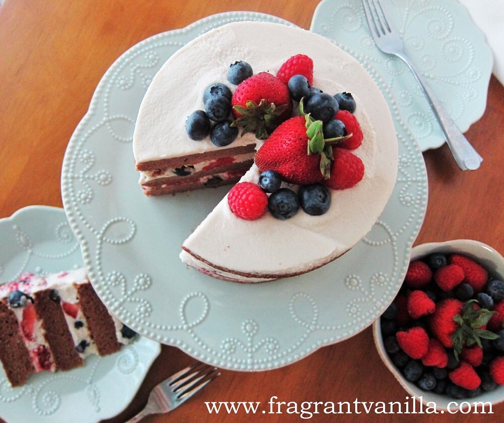 Vegan Vanilla Berry Cake with “Cream Cheese” Frosting