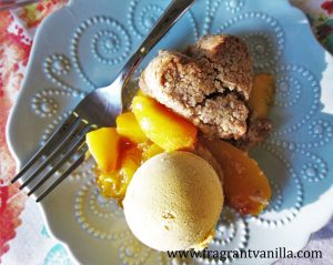 chipotle peach cobbler with pecan biscuits 1