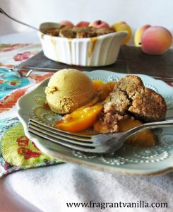 chipotle peach cobbler with pecan biscuits