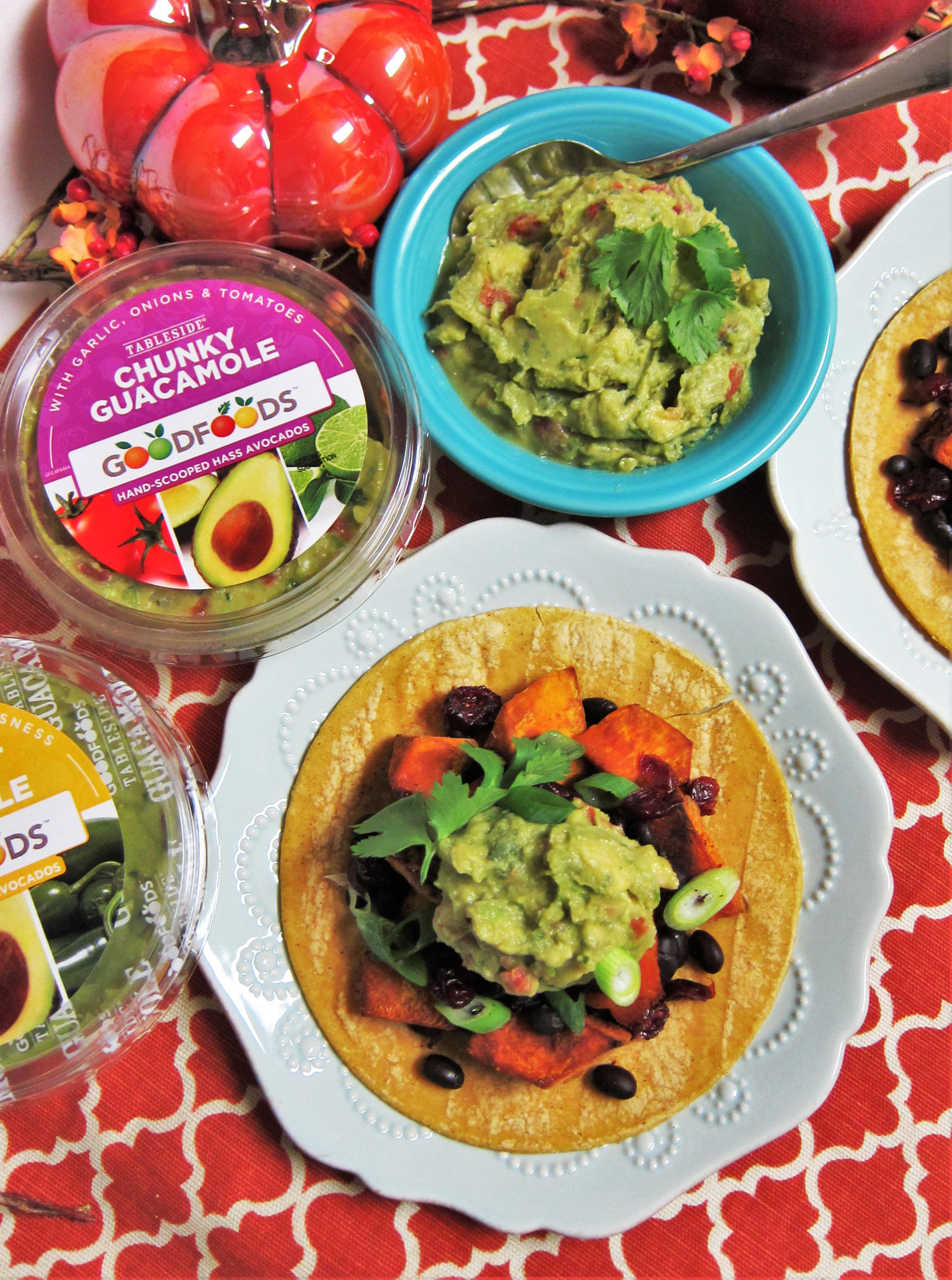 Vegan Roasted Squash Black Bean Tacos Recipe with GOODFOODS Guacamole