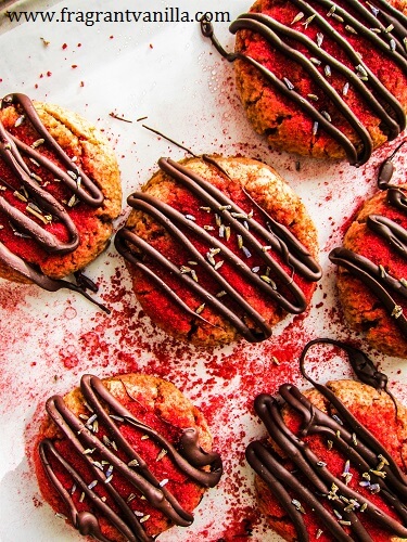 Vegan Strawberry Sugar Cookies with Dark Chocolate and Lavender