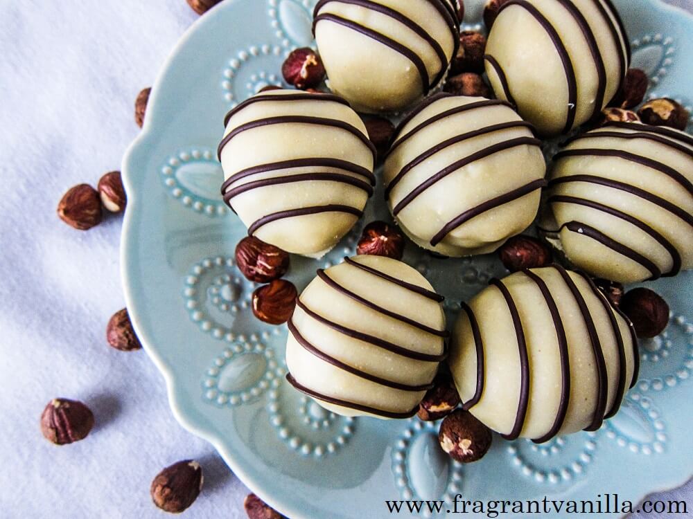 Vegan Hazelnut Crunch White Chocolate Truffles