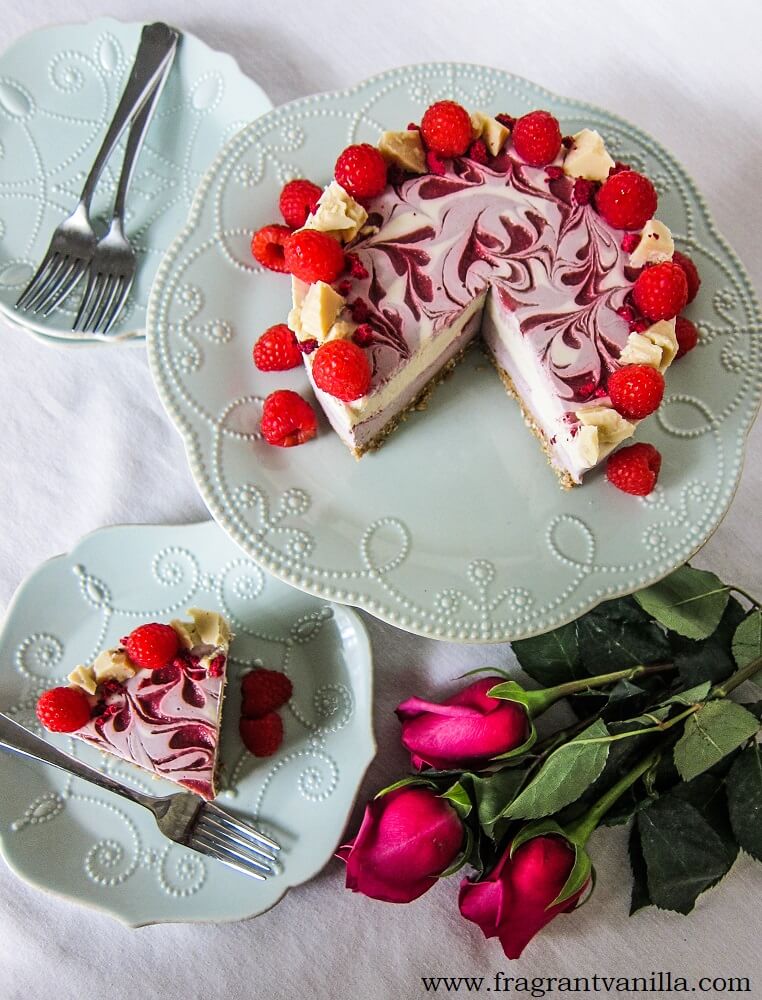 Vegan Raspberry White Chocolate Cheesecake 
