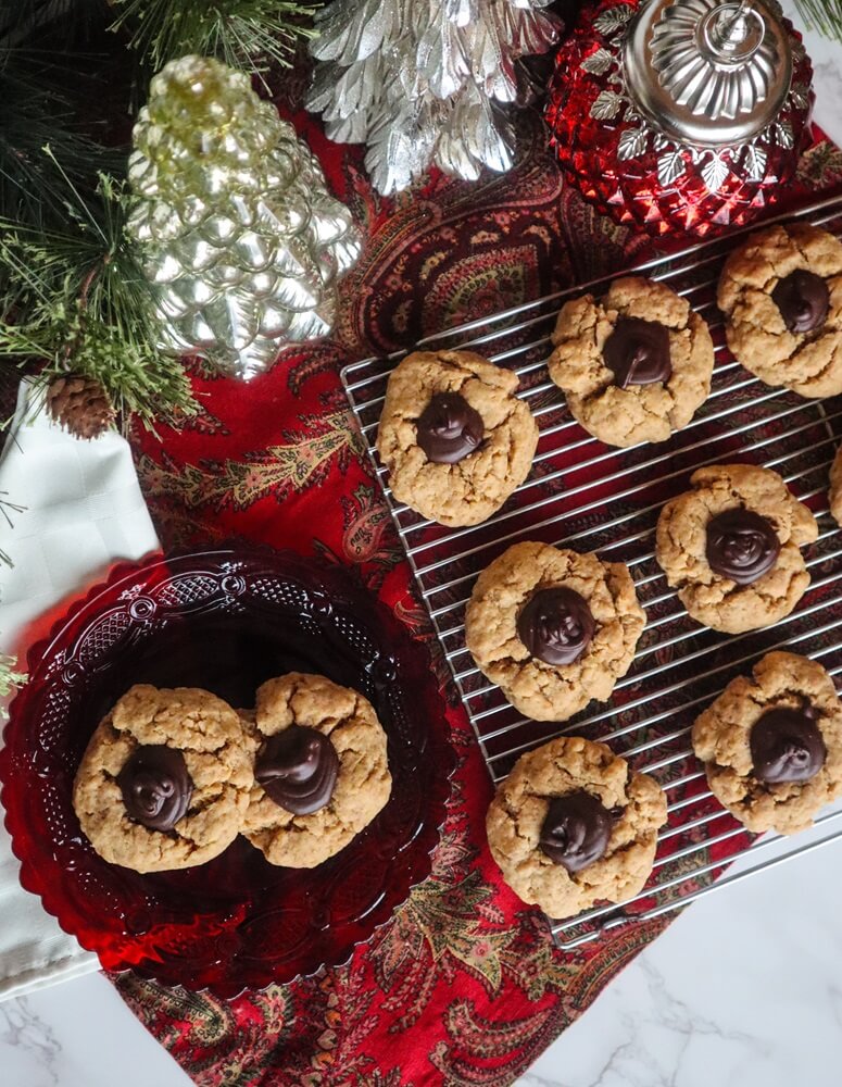 Vegan Peanut Butter Truffle Blossom Cookies