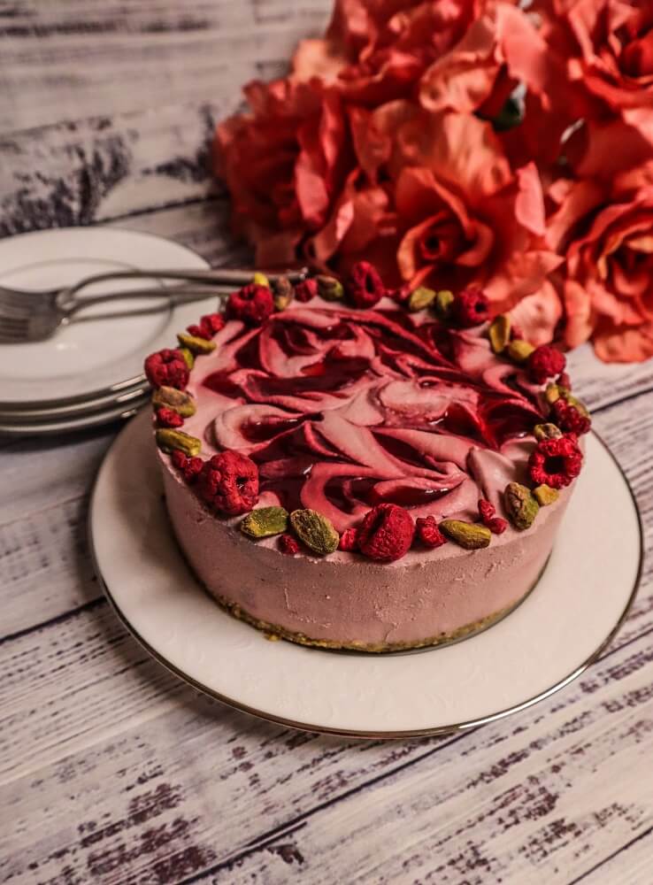 Vegan Raspberry Rose Cheesecake