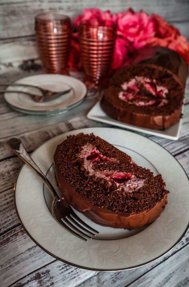 Vegan Chocolate Raspberry Roll Cake