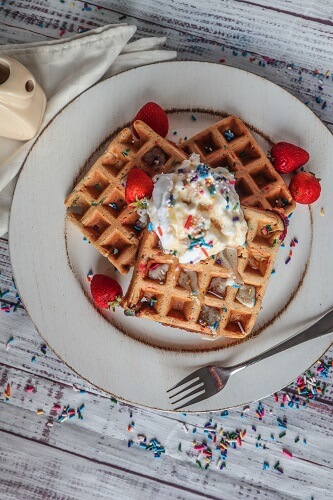 Vegan Birthday Cake Waffles | Fragrant Vanilla Cake