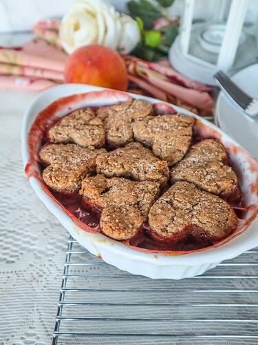 Vegan Peach Cobbler with Hazelnut Biscuits