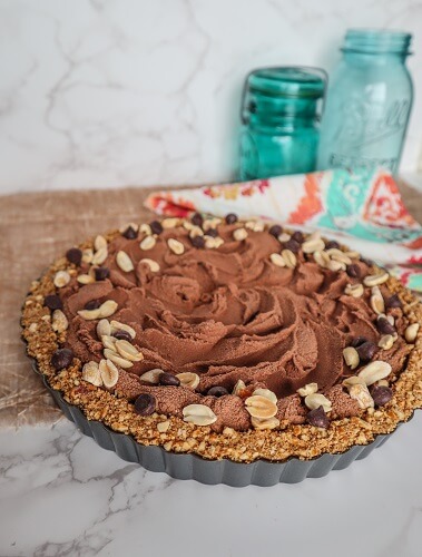 Vegan Chocolate Peanut Butter Mousse Tart with Pretzel Crust