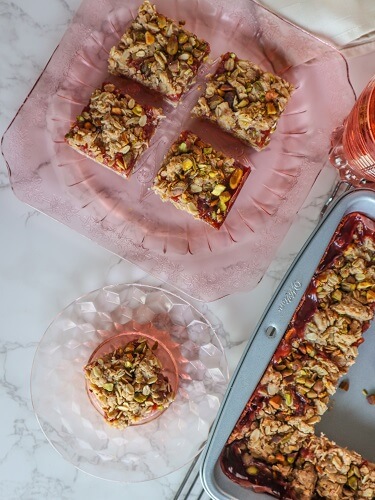 Vegan Strawberry Rhubarb Pistachio Jam Bars