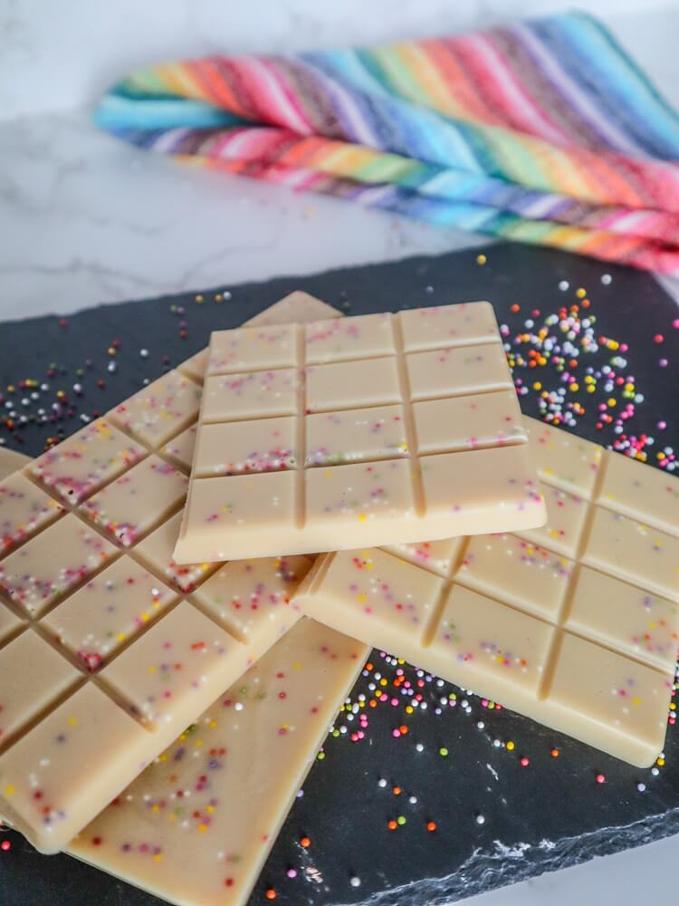 Vegan Birthday Cake White Chocolate Bars