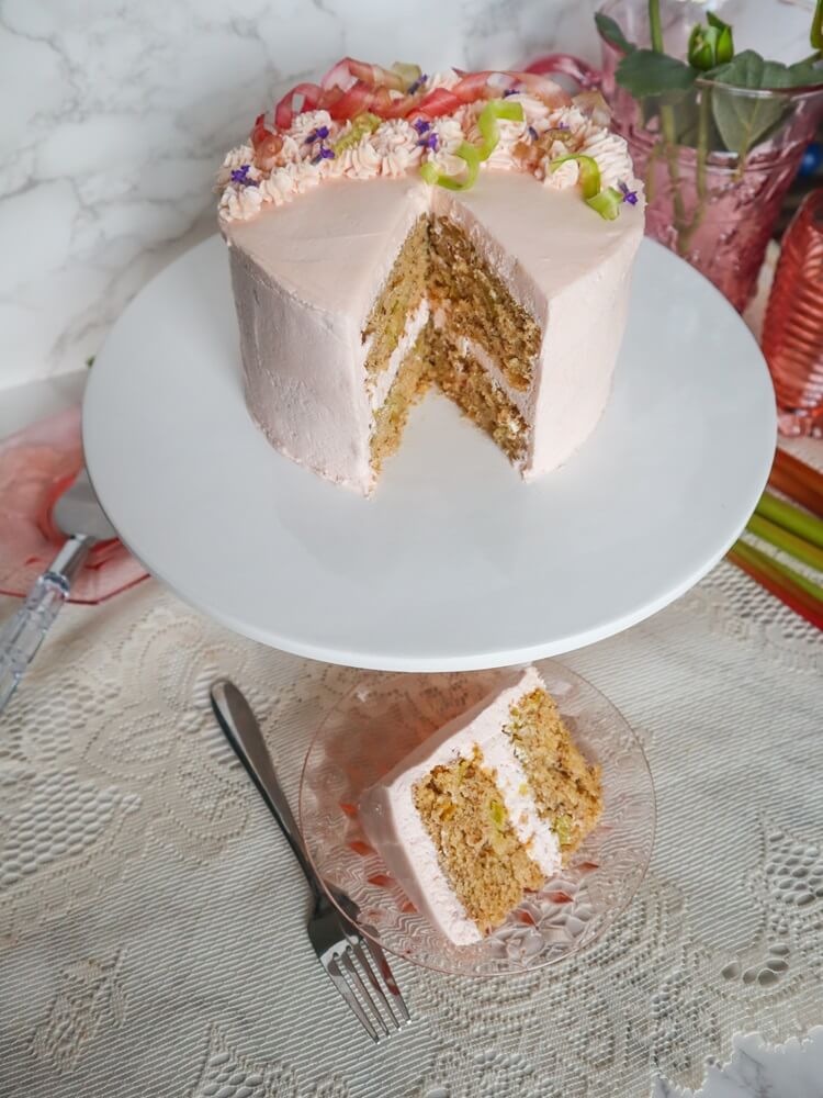 Vegan Vanilla Almond Rhubarb Cake