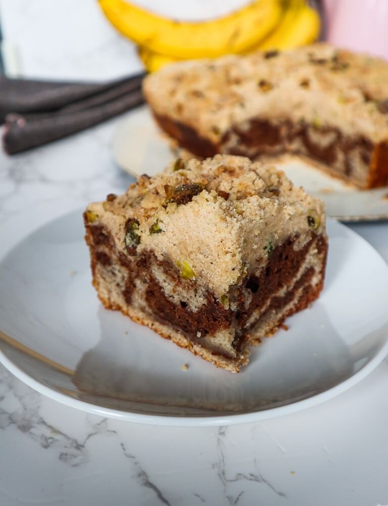 Vegan Marbled Banana Coffeecake with Pistachio Streusel