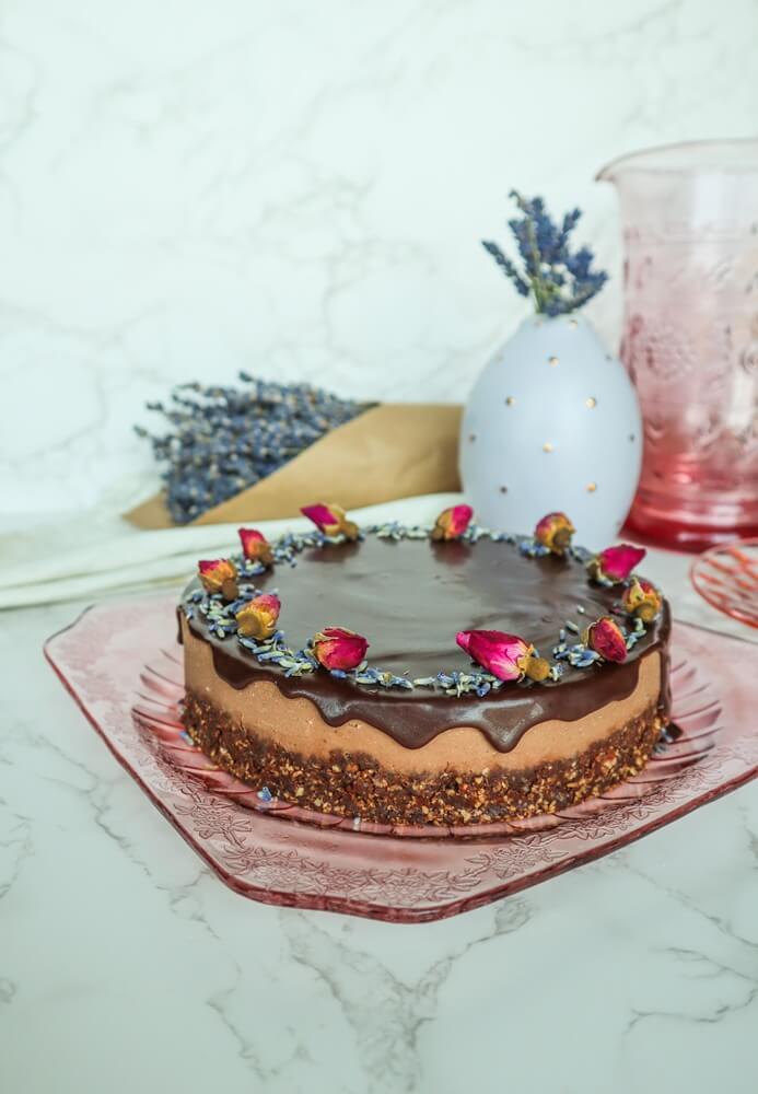 Vegan Dark Chocolate Lavender Cheesecake