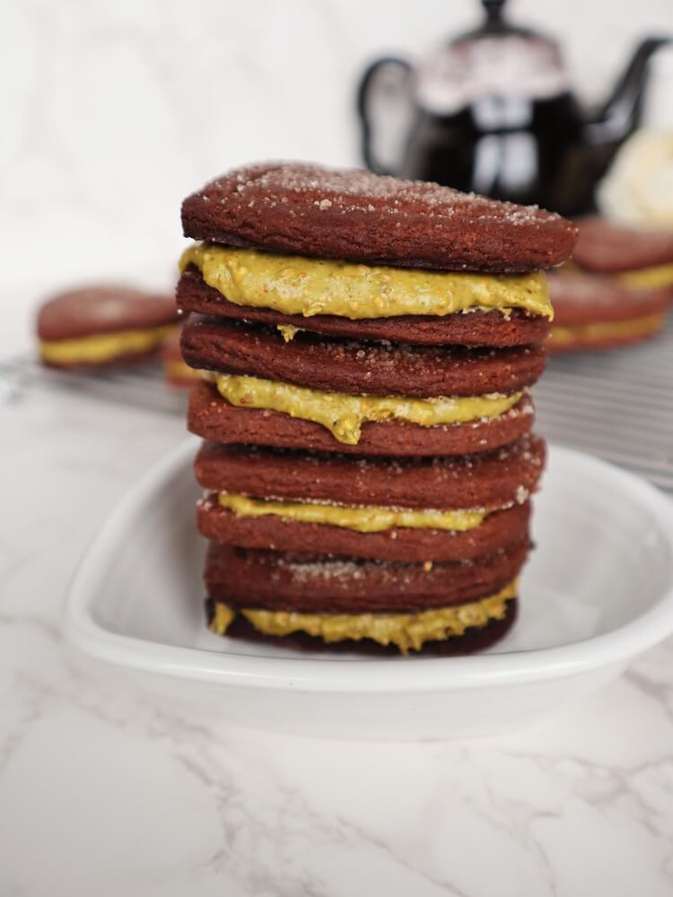 Vegan Chocolate Pistachio Shortbread Cookie Sandwiches